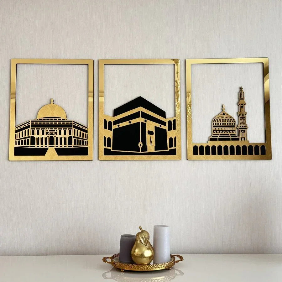 Kaaba, Masjid Al Aqsa, Masjid An Nabawi Acrylic Calligraphy