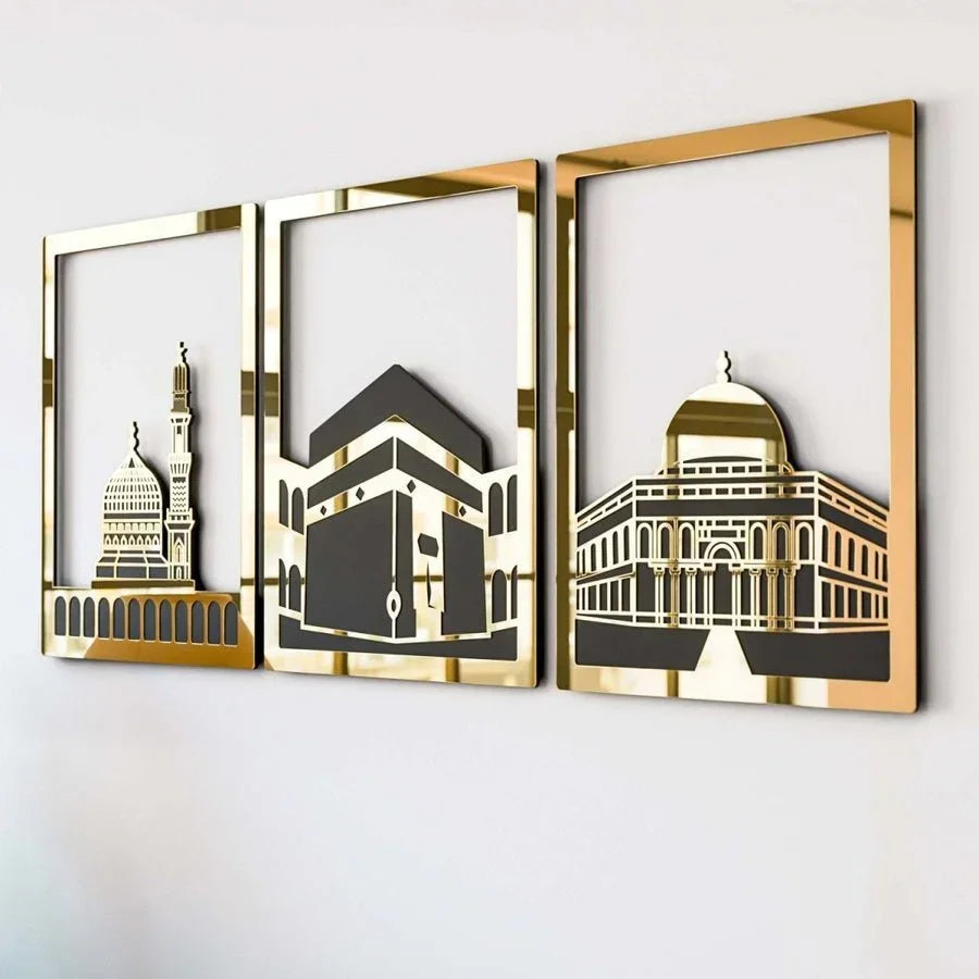 Kaaba, Masjid Al Aqsa, Masjid An Nabawi Acrylic Calligraphy