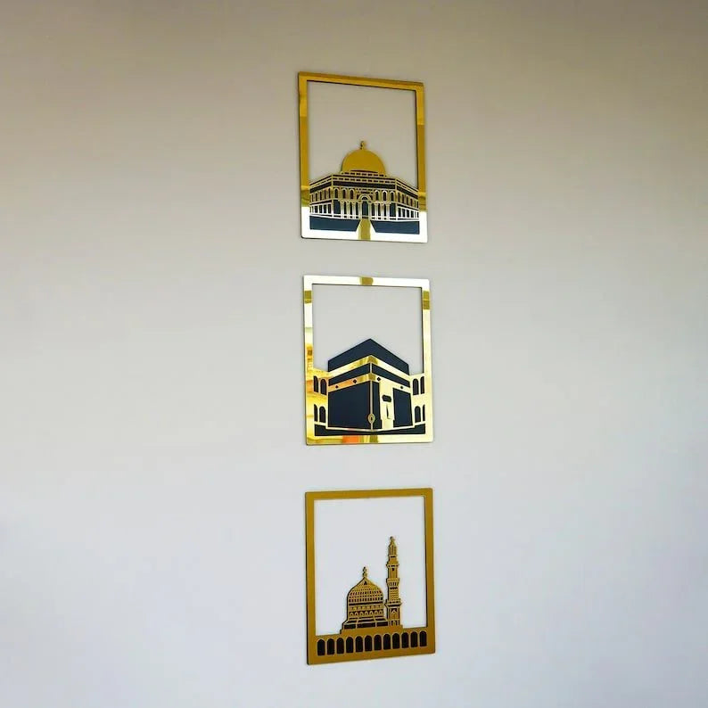 Kaaba, Masjid Al Aqsa, Masjid An Nabawi Acrylic Calligraphy