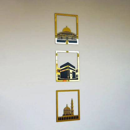 Kaaba, Masjid Al Aqsa, Masjid An Nabawi Acrylic Calligraphy